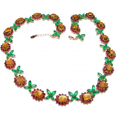 Floral Design Nature inspired Citrine 14K Gold over .925 Sterling Silver handmade necklace