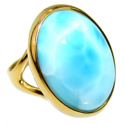 Precious Blue Larimar 14K Gold over .925 Sterling Silver handmade ring size 6