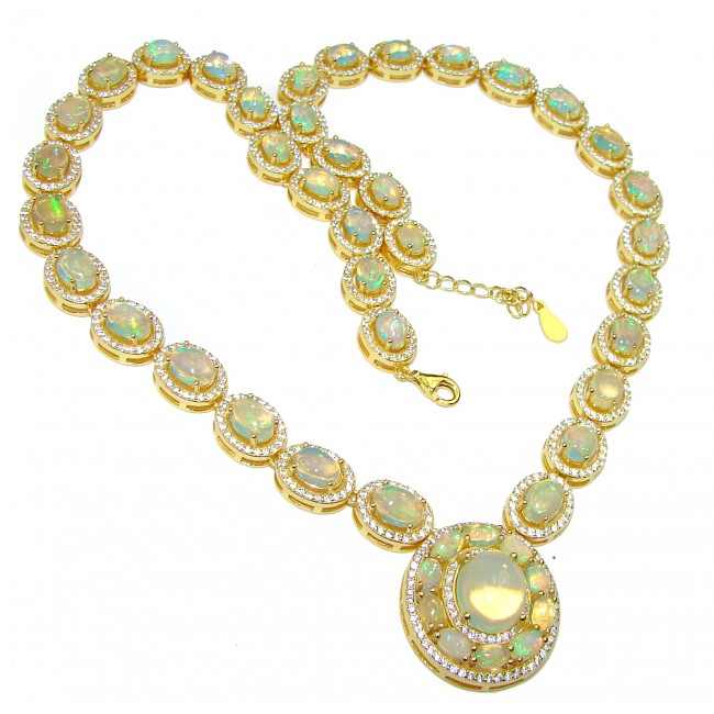 Real Masterpiece Natural Ethiopian Opal 14K Gold over .925 Sterling Silver Necklace