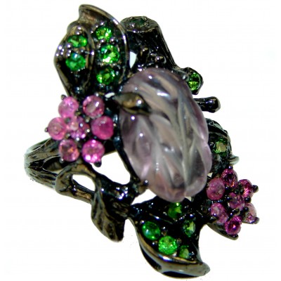 Spectacular genuine Carved Amethyst black rhodium over.925 Sterling Silver Handcrafted Ring size 8