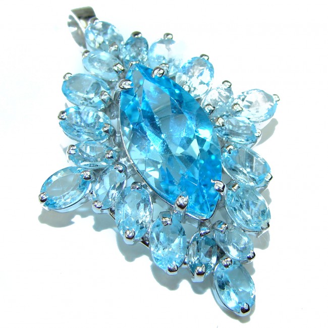 Incredible authentic Swiss Blue Topaz .925 Sterling Silver handmade pendant brooch