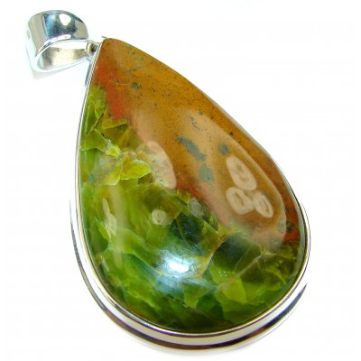 Genuine Exquisite Green Peruvian Opal .925 Sterling Silver handmade Pendant