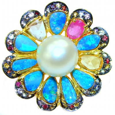 One-of-a-Kind 18k Gold over .925 Sterling Silver Pearl Opal Handcrafted Ring size 7