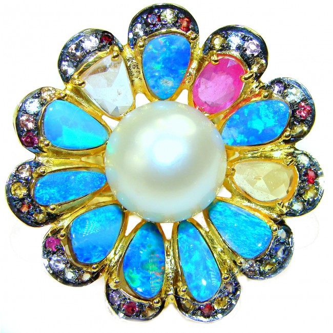 One-of-a-Kind 18k Gold over .925 Sterling Silver Pearl Opal Handcrafted Ring size 7
