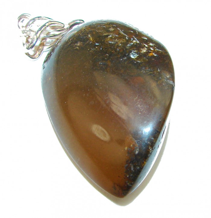 Dark Baltic Amber .925 Sterling Silver handmade Pendant