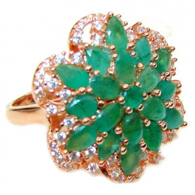 Spectacular Emerald 14K Rose Gold over .925 Sterling Silver handmade ring s. 7 1/4
