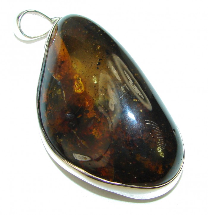 Huge Baltic Amber .925 Sterling Silver handmade Pendant