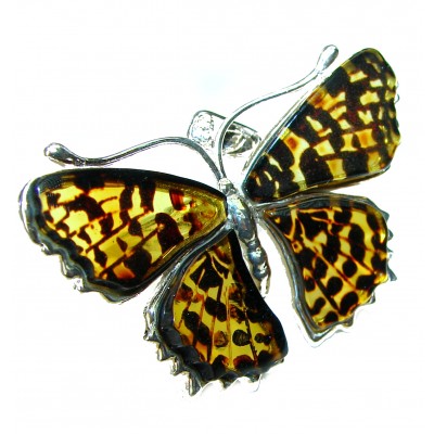 Butterfly Authentic Baltic Amber .925 Sterling Silver handcrafted ring; s. 6 adjustable