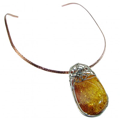 Spider Natural Beauty Golden Polish Amber .925 Sterling Silver handmade necklace
