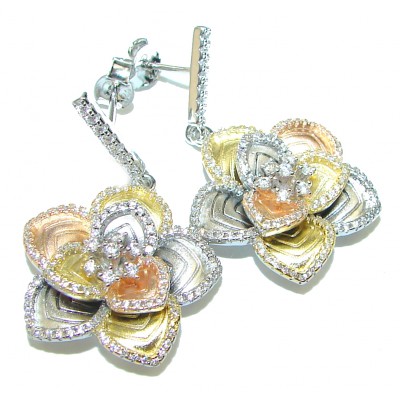 3 Tones Flower .925 Sterling Silver handmade earrings