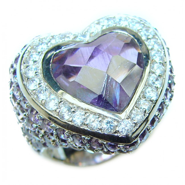 Purple Heart genuine Amethyst .925 Sterling Silver Handcrafted Ring size 6