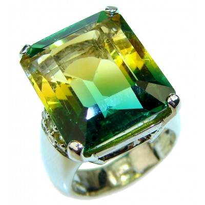 Unique Yellow Green Topaz .925 Sterling Silver handcrafted Cocktail Ring size 5 3/4