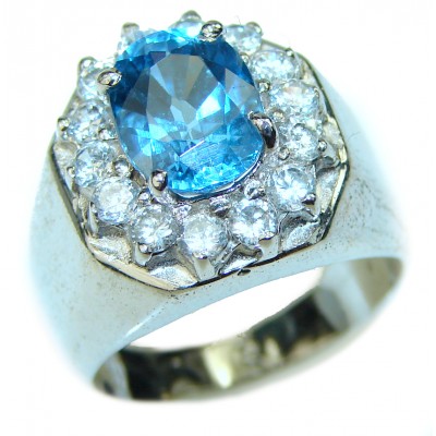 Genuine Swiss Blue Topaz .925 Sterling Silver Handcrafted Ring size 8