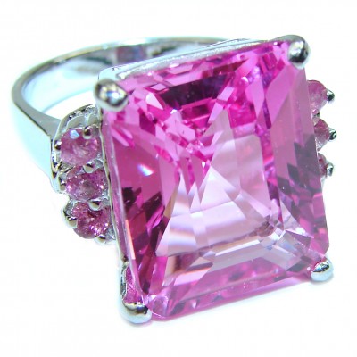 22.5 carat Pink Topaz .925 Silver handcrafted Huge Cocktail Ring s. 7 3/4
