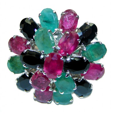 Massive Ruby Sapphire Emerald .925 Sterling Silver Ring size 7 1/4