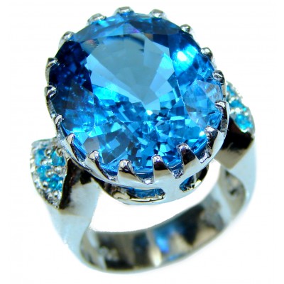 Snow Queen Large Swiss Blue Topaz .925 Sterling Silver handmade Ring size 6 1/2
