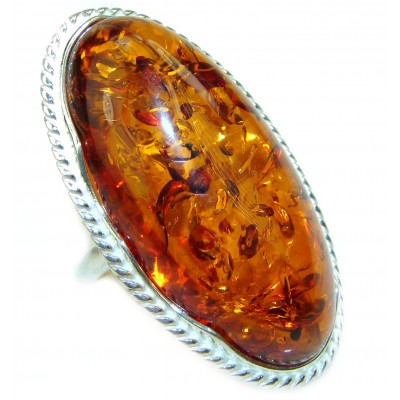 Huge Authentic Baltic Amber .925 Sterling Silver handcrafted ring; s. 6 3/4