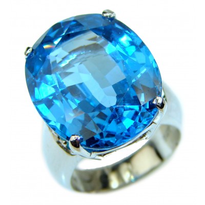 Real Queen Large Swiss Blue Topaz .925 Sterling Silver handmade Ring size 7 3/4