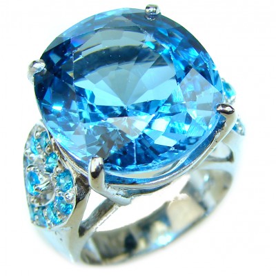 Authentic Swiss Blue Topaz .925 Sterling Silver handmade Ring size 5 3/4