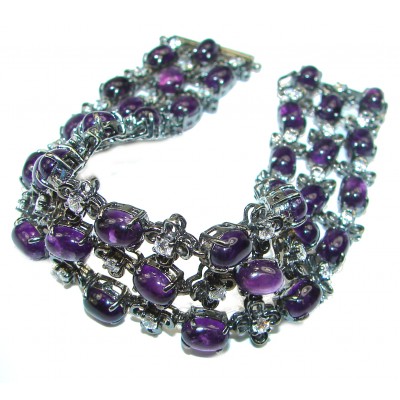 Vintage Style Authentic Amethyst black rhodium over .925 Sterling Silver handcrafted Bracelet