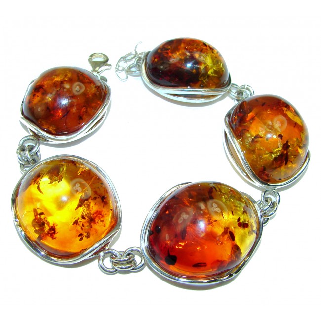 HUGE Authentic Beautiful Amber .925 Sterling Silver handcrafted Bracelet