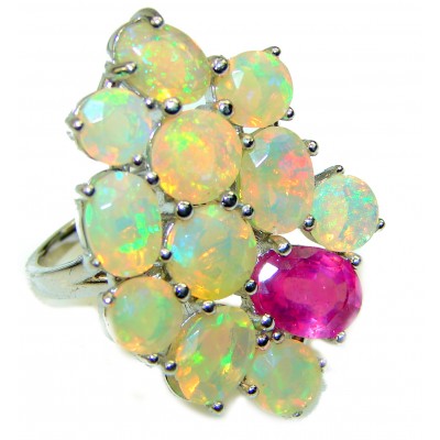 New Universe Ethiopian Opal Ruby .925 Sterling Silver handmade Ring size 8