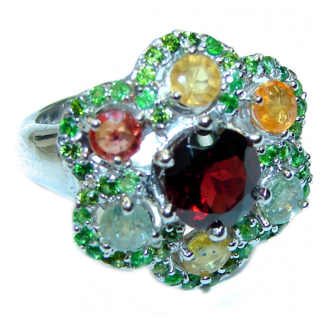 Natalie unique Garnet Sapphire .925 Sterling Silver handcrafted Cocktail Ring size 6 3/4