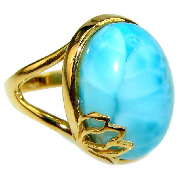 Precious Blue Larimar 14K Gold over .925 Sterling Silver handmade ring size 7 1/2