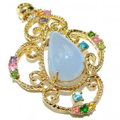 Luxurious Style Natural Chalcedony Agate 14K gold over .925 Sterling Silver handmade Pendant Brooch