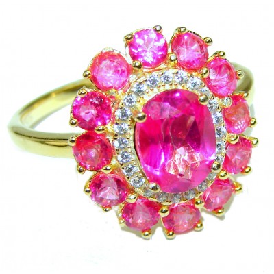Pink Dream 17.5 carat Pink Topaz 14K Gold over .925 Silver handcrafted Huge Cocktail Ring s. 8