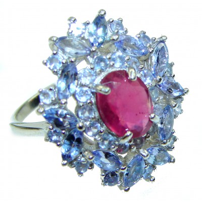 Incredible Beauty authentic Ruby Tanzanite .925 Sterling Silver Ring size 8 3/4