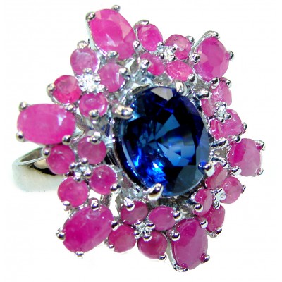 Maryam London Blue Topaz Ruby .925 Sterling Silver handcrafted ring size 8