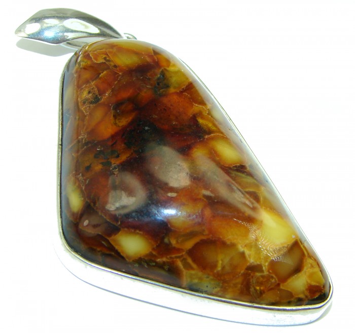 Huge Baltic Amber .925 Sterling Silver handmade Pendant