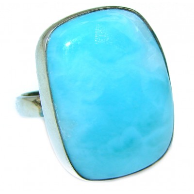 Precious Blue Larimar .925 Sterling Silver handmade ring size 7 adjustable