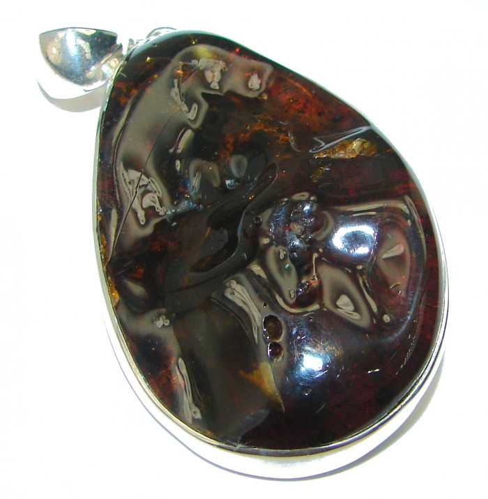 Huge Baltic Amber .925 Sterling Silver handmade Pendant