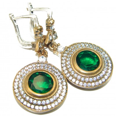 Spectacular created Emerald .925 Sterling Silver handcrafted earrings
