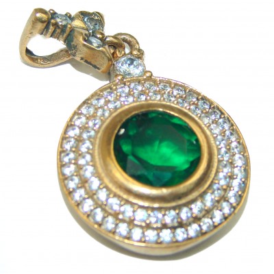 Precious created Emerald .925 Sterling Silver handmade Pendant