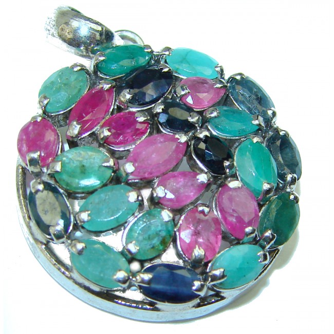 Precious Treasure Emerald Sapphire Ruby .925 Sterling Silver handmade Pendant