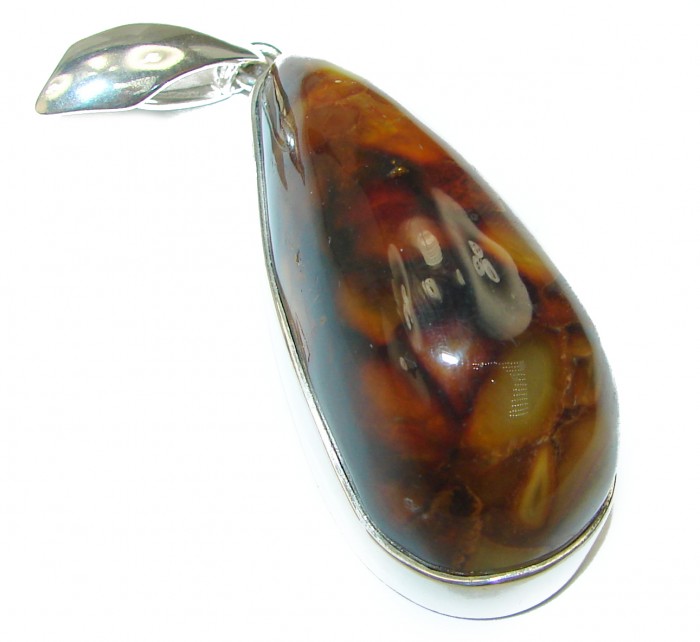 Huge Baltic Amber .925 Sterling Silver handmade Pendant