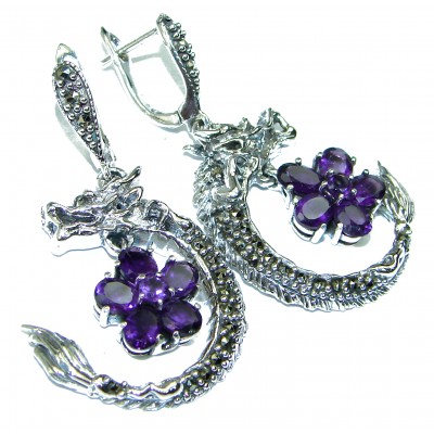 Flaying Dragons authentic Amethyst .925 Sterling Silver Bali made earrings