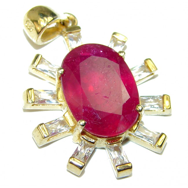 Fancy Authentic Ruby 14K Golden over .925 Sterling Silver handmade Pendant