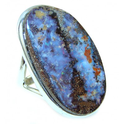 Australian Boulder Opal .925 Sterling Silver handcrafted ring size 6 1/4