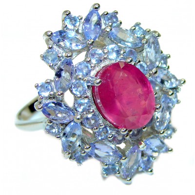 Incredible Beauty authentic Ruby Tanzanite .925 Sterling Silver Ring size 8 1/2