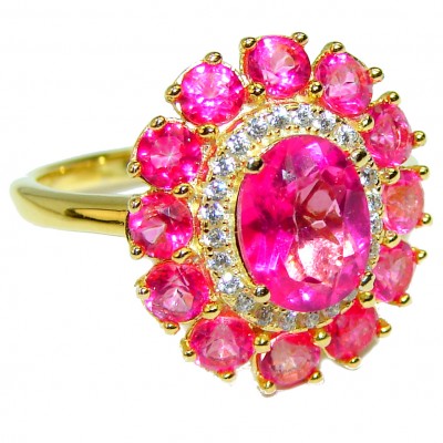 Pink Dream 17.5 carat Pink Kunzite 14K Gold over .925 Silver handcrafted Cocktail Ring s. 7