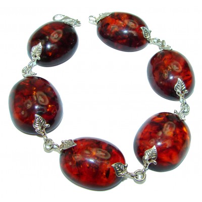 HUGE Authentic Beautiful Amber .925 Sterling Silver handcrafted Bracelet