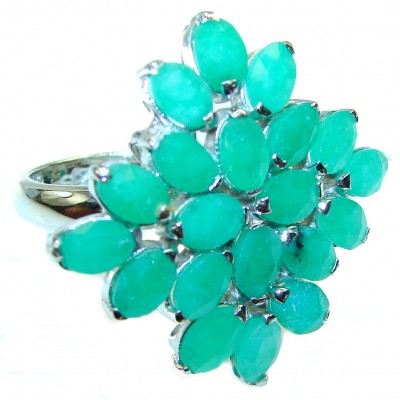 Francesca Spectacular Emerald .925 Sterling Silver handmade ring s. 7