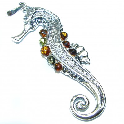 Seahorse Polish Amber .925 Sterling Silver handcrafted Pendant