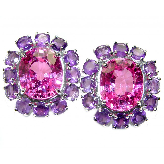 Princess Charm Pink Topaz .925 Sterling Silver handcrafted Large earrings