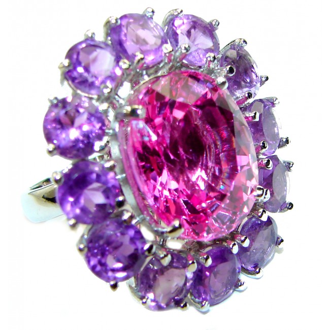Pink Dream 17.5 carat Pink Topaz .925 Silver handcrafted Huge Cocktail Ring s. 6