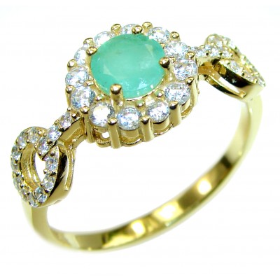 Spectacular Emerald 14K Gold over .925 Sterling Silver handmade ring s. 9 1/4